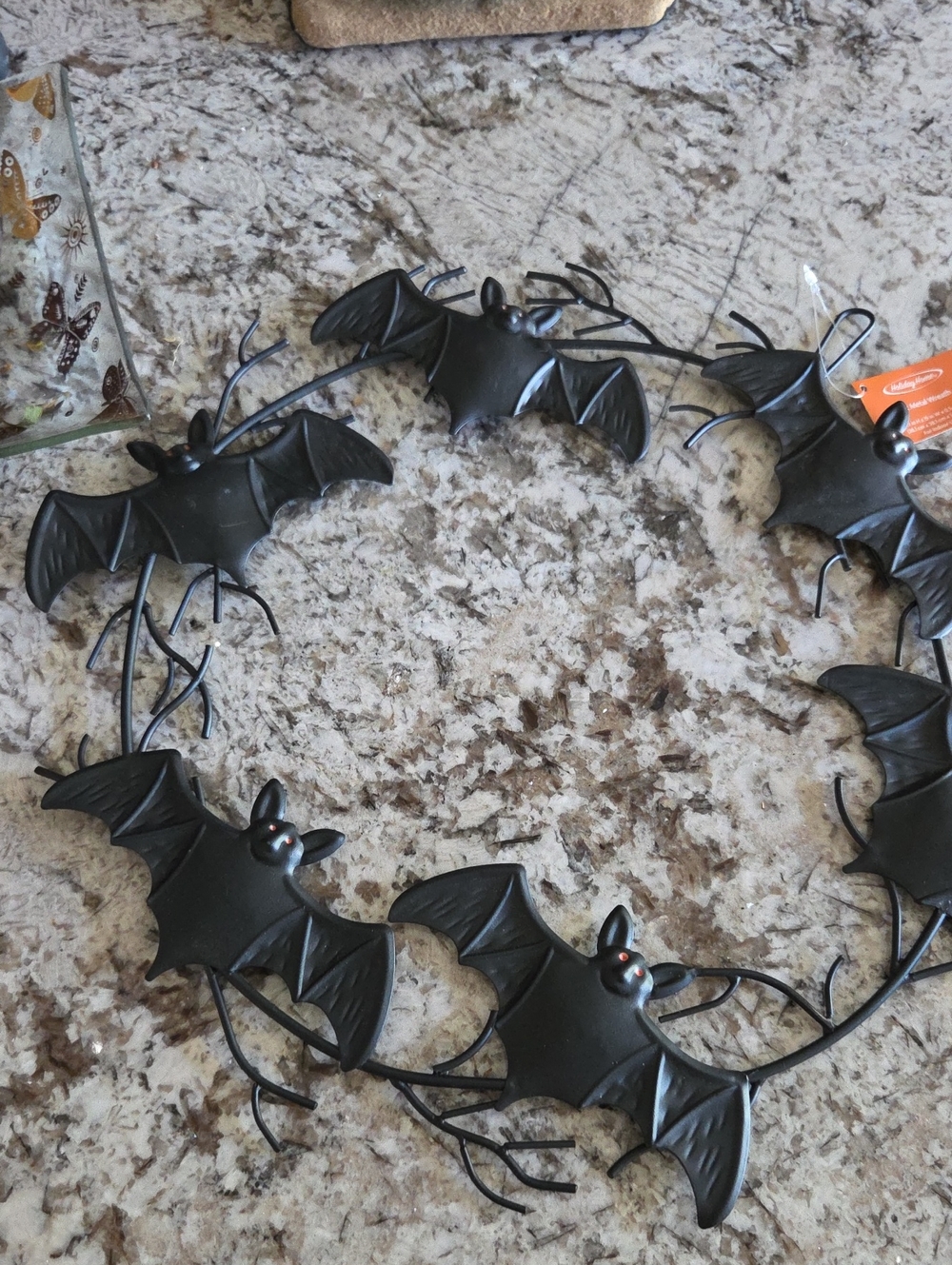 Halloween Metal Bat Wreath To Hang Or Prop Black Spooky Bats Festive